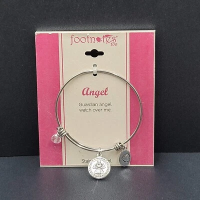 Nuevo Brazalete Ángel de la Guarda Notas Acero Inoxidable con Dijes Tono Plata Foto 1 de 4