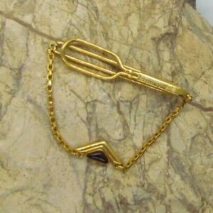 Gold Tone Engraved SWANK Vintage Tie Bar Clip with CHAIN Jeweled Estate Jewelry
