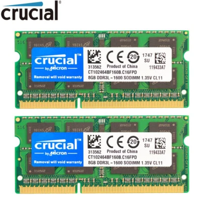 Crucial DDR3L 16GB 2X8GB 1600 MHz PC3L-12800 1.35V Notebook Sodimm Memory RAM - Image 1 of 4