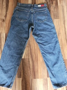 Vintage 90s Tommy Hilfiger Jeans 30X29 Freedom Flag Logo Big Spellout Med Wash - Bild 1 von 8