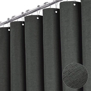 Charcoal Grey Long Shower Curtain 72x78 Thick Linen Fabric Weighted Waterproof - Picture 1 of 6