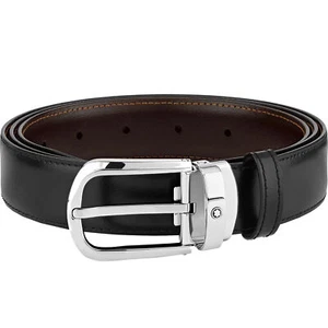 Montblanc Fibbia a Ferro di Cavallo Nero/Marrone 30 mm Cintura Reversibile in Pelle 114412 - Foto 1 di 3