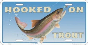 Hooked On Trout Fishing Metal License Plate / Sign - Picture 1 of 1