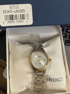 NEW* Seiko Solar SUT210 White Women's Two-Tone Metal Band Watch MSRP $265! - Picture 1 of 2