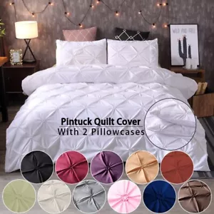 Diamond Pinch Pleat Pintuck Quilt Doona Duvet Cover Set Queen King Size Bedding - Picture 1 of 77