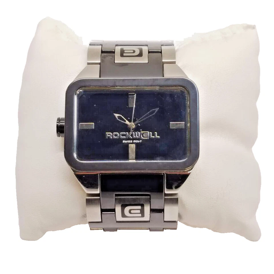 Reloj de pulsera Rockwell DUEL TIME plateado y negro para hombre - RARO Foto 1 de 4