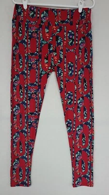 Leggings LuLaRoe TC Alto-Curvy Rojo Geométrico Abstracto Estampado Floral Patrón (A5) Foto 1 de 4