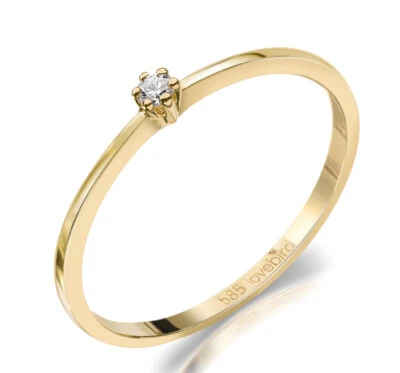 585 ECHT GOLD 💎 Schlichter Ring Diamant Brillant Solitär 0,03 ct, Größenauswahl - Bild 1 von 4