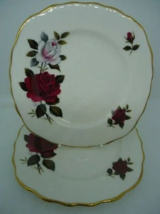 Placas Laterales Colclough Amoretta Rosa x 2 Cuadradas Hueso China Rojo Blanco Británico - Imagen 1 de 4
