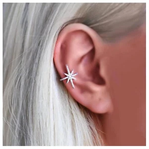 Bohemian Crystal Northstar Cuff Earrings Silver Cz Star Cartilage Earring Cz Nor - Picture 1 of 7