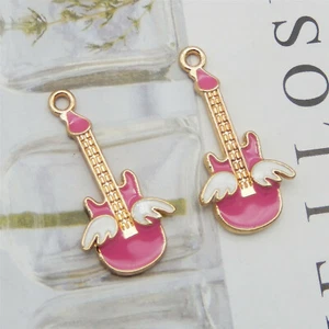 10pcs Enamel Pink Alloy Bass Guitar Pendant Charms Jewelry DIY Accessories 52580 - Picture 1 of 7