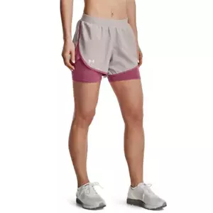 Under Armour Womens UA Fly-By Elite 2-in-1 Running Shorts - Grey/Pink / XS - Picture 1 of 8