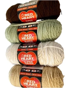 De Colección Lote De 4 Hilos Acrílicos Super Ahorradores Corazón Rojo Verde Escarchado Buff Café Blanco - Imagen 1 de 6