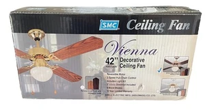 Vintage SMC 42" Vienna Decorative Ceiling Fan Brass Finish Oak/Walnut Blade - Picture 1 of 6