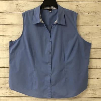 BASIC EDITIONS Womens 3X BU Sleeveless Top Contrast Neck Fabric Periwinkle Blue - Image 1 of 4