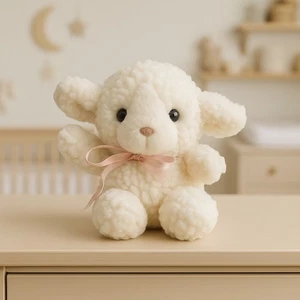 Arco rosa de peluche vintage J/Elsner cordero oveja blanco 6" - Imagen 1 de 5