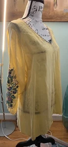Johnny Was Mujer M Amarillo-Floral Bordado Manga 3/4 Cupra Rayón Cuello en V - Imagen 1 de 22