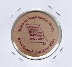 Missouri Numismatic Society 62nd Coin Show 2022 "Wooden Nickel" in 2x2 Holder - Bild 1 von 2