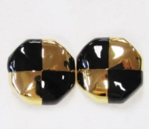 NUEVO ST. JOHN Pendiente Clip Dorado Vintage Esmalte Negro Chapado en Oro 22K Años 80 - Imagen 1 de 7