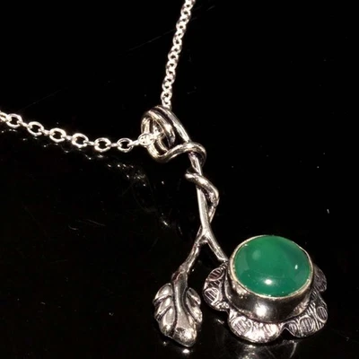 花叶绿玛瑙 925 镀银项链 17 英寸节日珠宝 GW — 第 1/3 张图片