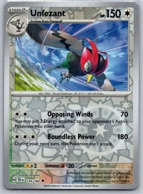 Unfezant 135/162 Reverse Holo SV05: Temporal Forces NM - Image 1 of 2
