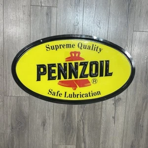Vintage Pennzoil Plastic Embossed Oil Sign Yellow Black Large Size 31”x18” - Picture 1 of 10
