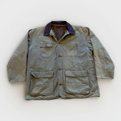 Vintage J Crew Chore Coat Mens L Oarsman Canvas Barn Jacket Leather Collar Field - Image 1 of 4