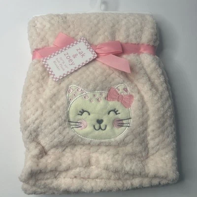 Zak & Zoey Baby Infant Girl Plush Waffle Blanket Lovey Pink Cat New - Image 1 of 4