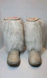 Ugg Australia stivali alti mongoli in pelle di pecora taglia 8 sabbia/abbronzatura - Foto 1 di 9