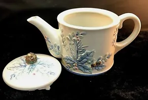 Pfaltzgraff Winter Frost Embossed Tea Pot Lavender Blue Holly Berries cones - Picture 1 of 7