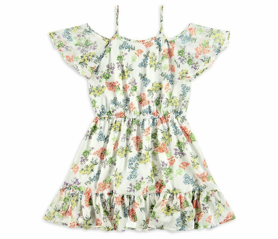$110 Vestido Ella Moss Niñas Blanco Estampado Floral Chifón Hombro Frío Talla 12 Foto 1 de 1