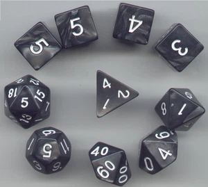 NEW RPG Dice 10pc - Pearl Black - 1 @ D4 D8 D10 D12 D20 D00-10 & 4 D6 - Picture 1 of 1