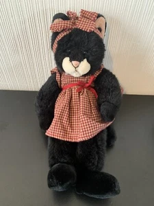 Russ Berrie Nadia Black Kitten Plush Gingham Dress - Picture 1 of 7