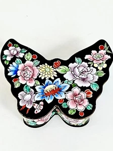 RARE MILLE FLEURS ~SEYMOUR MANN~HAND PAINTED ENAMEL  BUTTERFLY TRINKET BOX~5”X3” - Picture 1 of 10