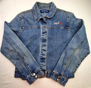 Adolfo Ladies Size Medium Blue Jean Jacket Snap Front Embroidered Logo  - Picture 1 of 9