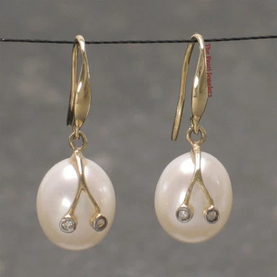 14k Yellow Gold Diamond & White Pearl Hooks - Image 1 of 3