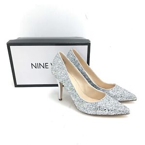 NWT Nine West Glitter Court Shoes UK 6 Silver Pointed Toe Evening Party 201436