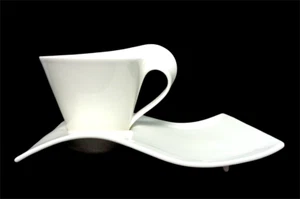 Cappuccinotasse mit Unterteller Villeroy & Boch New Wave weiß neuwertig Top - Bild 1 von 3