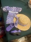 Vêtements de poupée Battat 18 pouces violet checker de fleurs tenue complète robe chapeau chaussures
