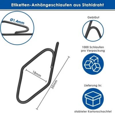 HÄNDLER MASHPAPER 1000 Etiketten-Anhängeschlaufen Drahtschlaufen Stahldraht Raute 18x35mm 693001