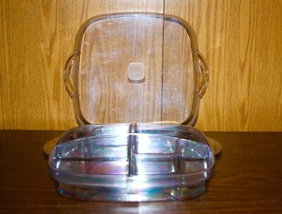 PAMPERED CHEF LARGE SQUARE COOL & SERVE WITH TWO 3 SECTION TRAYS - Image 1 of 4