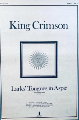 PÓSTER ANUNCIO KING CRIMSON 1973 original lenguas de alondras en aspic Robert Fripp Foto 1 de 3