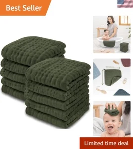 Soft 10-Pack Baby Washcloths - 100% Muslin Cotton, Ideal for Sensitive Skin - Picture 1 of 8