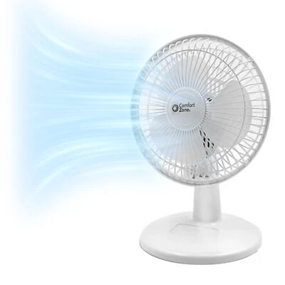 Comfort Zone 6 Inch Desk Fan White 2 Speed Quiet Adjustable Tilt Compact Design - Image 1 of 4