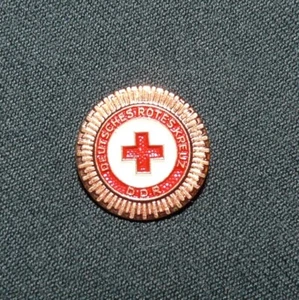 Original East Germany DDR Red Cross 10 Years (Copper) Enameled Lapel Pin Badge - Picture 1 of 2