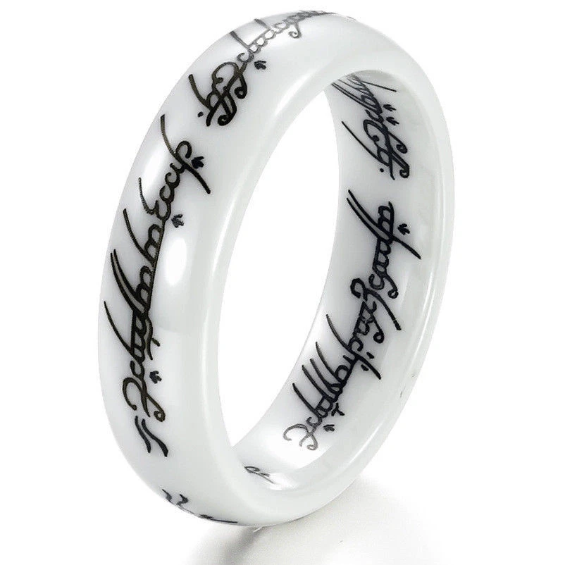 BAGUE ANNEAU FEMME HOMME CÉRAMIQUE BLANCHE RING LORD SEIGNEUR DES ANNEAUX W049 - Photo 1/1