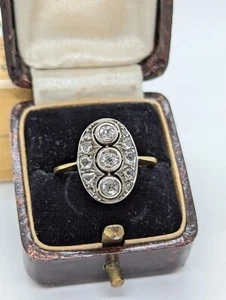 Antique 18ct Gold Old & Rose Cut Diamond Ring Art Deco Oval 0.80ct UK Size N1/2 - Picture 1 of 23
