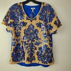 TRACY REESE Top Womens S NEIMAN MARCUS TARGET NWT Blue Floral Print Sequin $78