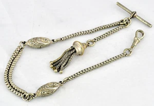 Antique Victorian Silver Albertina Pocket Watch Chain - All Original & Mint - Picture 1 of 6
