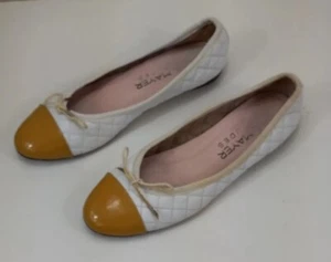 Paul Mayer Attitudes Size 8 Quilted Ballet Flats White Gold Patent Leather - Picture 1 of 9